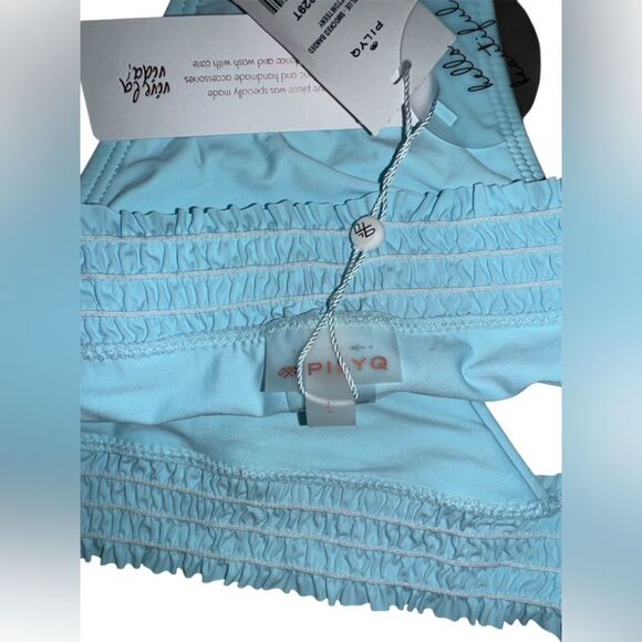 Pilyq Platinum NWT Smocked Banded Teeny Bikini Bottom in Cabana Blue Size Large - Picture 5 of 6